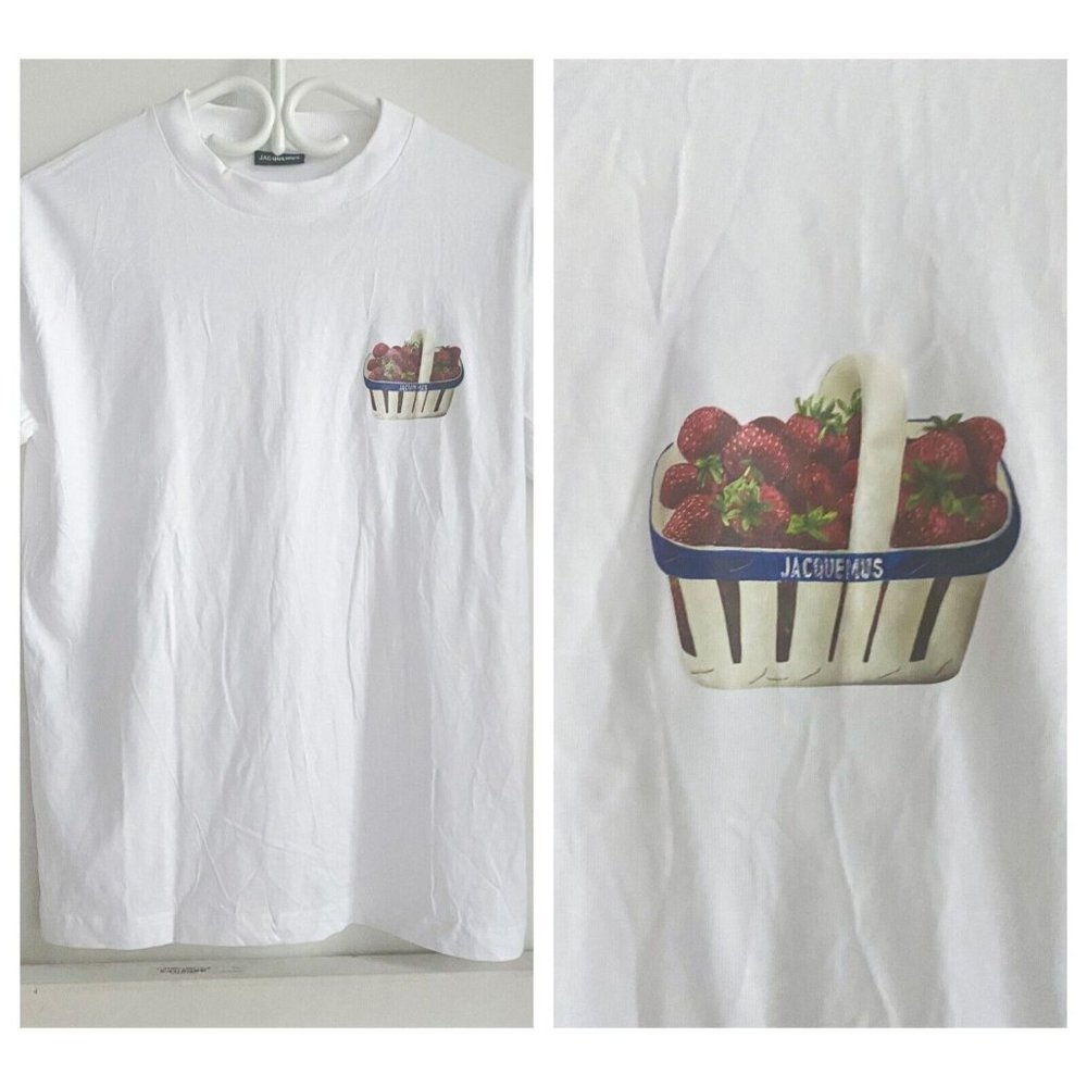Jacquemus Strawberry Basket Print White Short Sleeve T Shirt XS